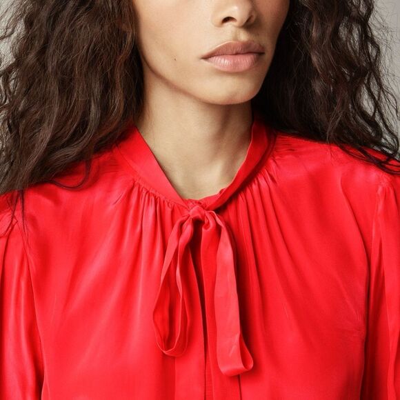 NWT J CREW Tie-neck top in crepe de chine in red - Picture 4 of 7